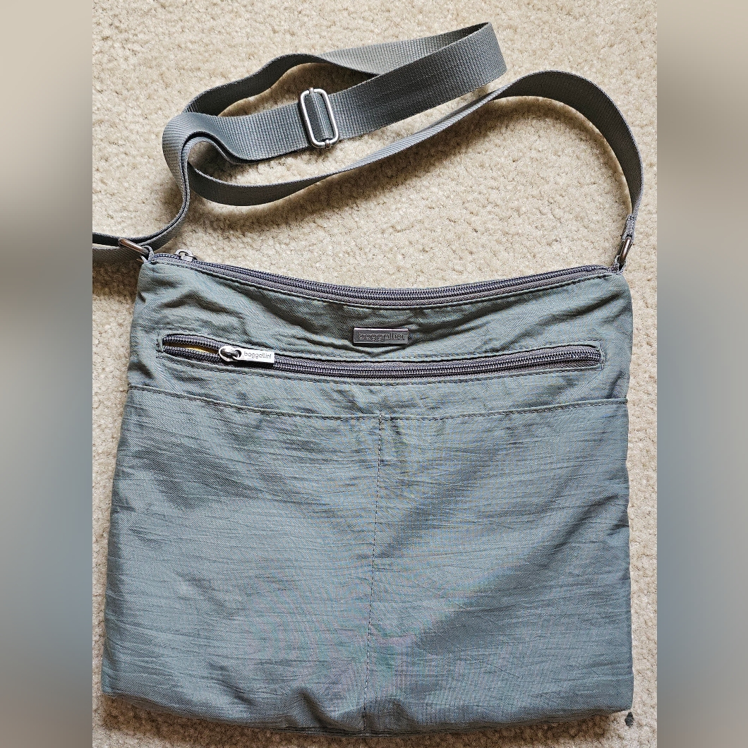 Baggallini Large Zipper Bag Bagg Purse Gray Double Zipper Compartments 13x10.5